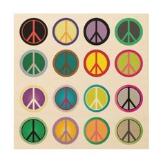 a group of different colored peace signs on a white background with the word peace written in it