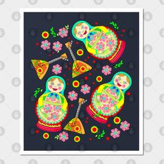 Ornament with Russian doll Matryoshka and musical instrument balalaika scattered on background. Eastern ethnic decoration. Modern popular print for fabric and textile -- Choose from our vast selection of art prints and posters to match with your desired size to make the perfect print or poster. Pick your favorite: Movies, TV Shows, Art, and so much more! Available in mini, small, medium, large, and extra-large depending on the design. For men, women, and children. Perfect for decoration. Doll Backgrounds, Babushka Dolls, Graphic Design Photoshop, Design Photoshop, Matryoshka Doll, Russian Doll, Musical Instrument, Musical Instruments, Extra Large