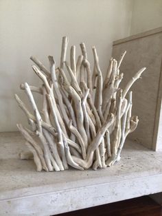 a bunch of driftwood sticks sitting on top of a counter