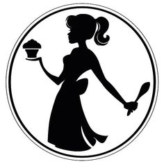 black and white silhouette of a woman holding a serving dish