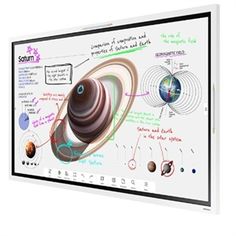 a whiteboard with an image of the solar system and its planets on it's side