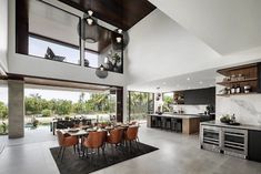 a large open kitchen and dining room area