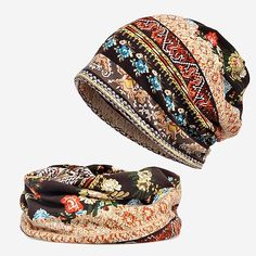 two hats that are on top of each other, one has a flower pattern and the other has a floral print