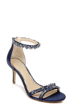 PRICES MAY VARY. Caroline Embellished Strap Evening Shoe Navy Blue Heels, Navy Heels, Navy Blue Shoes, Jewel Badgley Mischka, Evening Sandals, Womens Stilettos, Blue Heels, Bridesmaids Dress, Stiletto Shoes