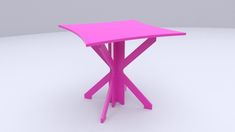 a pink table sitting on top of a white floor