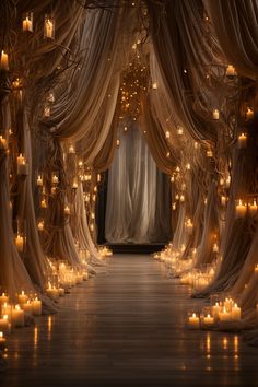 an image of a wedding ceremony with candles and drapes on the floor in front of it