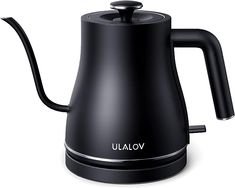 an electric tea kettle with the lid open and handle extended, on a white background