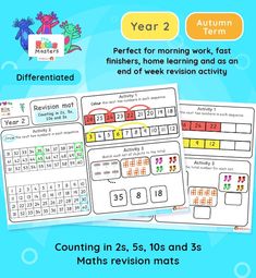 the year 2 math worksheet is shown with numbers and letters on it, along with