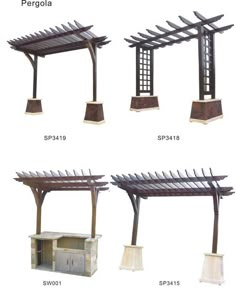 four different types of pergola with various sizes and colors, including the top one in