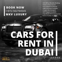 a black car with the words cars for rent in dubai