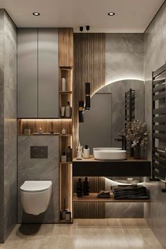 a modern bathroom with marble walls and flooring