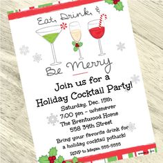 a christmas party flyer with two glasses of wine