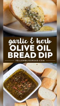 garlic and herb olive oil bread dip on a plate