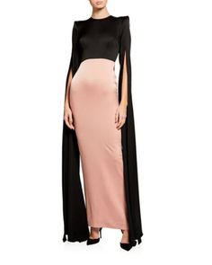 Alex Perry Julian Bicolor Satin Alex Perry Dress, High Neck Gown, Alex Perry, Cape Sleeves, Floor Length Gown, Gowns With Sleeves, Top Designers, Evening Wear, Neiman Marcus