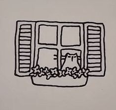 a black and white drawing of an open window