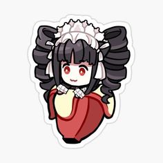 an anime character with long black hair wearing headphones and holding a red heart sticker