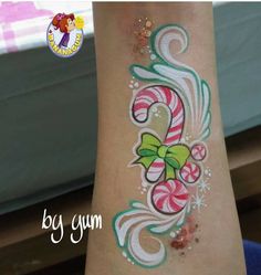 New Year Face Paint, Candy Cane Face Paint, Xmas Face Painting Kids, Christmas Tattoo