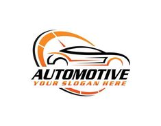 an orange car logo with the words automotive your slogan here on it's side