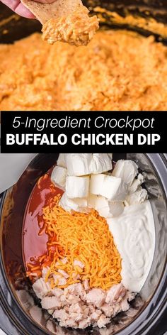 the ingredients for this 5 ingredient crockpot buffalo chicken dip