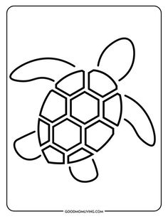 a black and white drawing of a turtle with hexagons on it's back