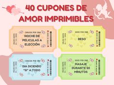 four tickets with the words 40 coupons de amor imprimbles