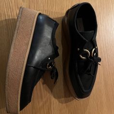 Like New - Oxford Platform, Black Leather And Suede Stella Mccartney Platform, Stella Mccartney Shoes, Oxford Platform, Platform Wedges, Stella Mccartney, Oxford, Black Leather, Wedges, Like New