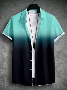 Multicolor Casual Collar manga corta Tela tricotada Degradado Camisa Embellished No-Elástico Ombre Shirt, Stylish Shirts Men, Costume Noir, Men Fashion Casual Shirts, Stylish Hoodies, Dope Outfits For Guys, Shirt Casual Style, Mens Casual Dress Outfits, Men Stylish Dress