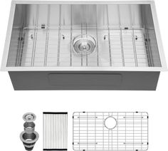 stainless steel farmhouse sink with grids and accessories