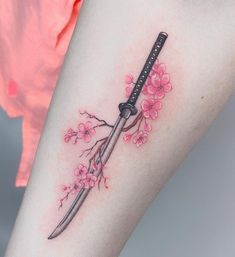 Swords Tattoo For Women, Demon Slayer Wisteria Tattoo, Amine Tattoos, Nezuko Vine Tattoo, Sakura Blossom Tattoo, Japanese Tattoo For Women, Tattoo Ideas Japanese, Tattoo Sakura, Swords Tattoo