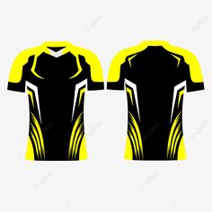 the front and back view of a black and yellow soccer jersey