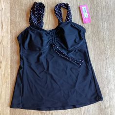 Nwt Xhilaration Tankini Swim Top Sz Small Black Polka Dot Swimsuit Brand New With Tags Padded Bra Side Spines Smoke Free Black Fitted Tankini For Party, Fitted Black Tankini For Party, Black Sleeveless Tankini For Party, Black Fitted Party Tankini, Black Tankini With Built-in Bra For Party, Black Sleeveless Tankini For Night Out, Sleeveless Black Tankini For Night Out, Fitted Black Lined Tankini, Black Lined Tankini For Party