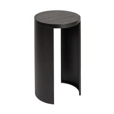 a black side table with a wooden top