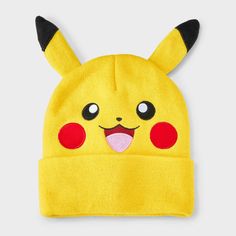 a pikachu hat with ears and eyes