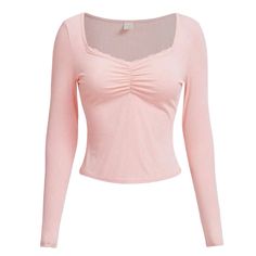 Romwe, Solid Ruched Ribbed Tee, S, Baby Pink Ribbed Tee, Pink Outfits, Really Cute Outfits, Pink Top, Lace Shirt, Dream Clothes, Pink Tops, Cute Tops, Cute Shirts