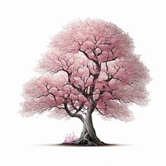 a drawing of a tree with pink flowers