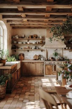 the kitchen is clean and ready for us to use it's natural wood accents