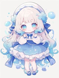 #Art#Anime Water Maiden, Axolotl Cute, Angel Feather, Ocean Blue Eyes, Walpaper Hello Kitty, Flowing Hair, Cute Colors, Cute Animal Drawings Kawaii, White Wings