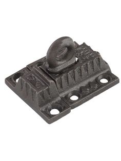 an iron door latch on a white background