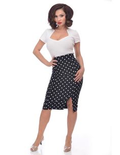 Rockabilly Fashion Casual, Mode Rockabilly, Rockabilly Skirt, The 50s Fashion, Vintage Inspired Shoes, Polka Dot Pencil Skirt, Green Pencil Skirts, Retro Skirt, Stretch Pencil Skirt