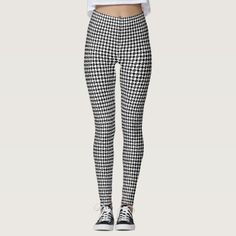 Black Grey White Diamond Checkered Leggings | Zazzle.com Houndstooth Leggings, Unique Leggings, Black And White Leggings, Geometric Fashion, Pants Gift, Graphic Leggings, Pattern Leggings, Cute Leggings, Exercise Running