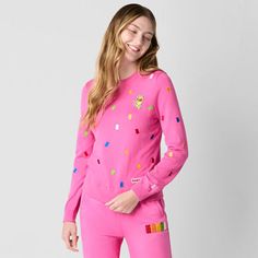 Part of the JCPenney x HARIBO limited-time collection, this juniors sweater has a fitted silhouette and embellished with colorful gummy bears along the front. Crafted from soft pink knit and features a crew neckline, long sleeves, ribbed trims, and an embroidered logo at the front hem. Pair it with the collections pull-on fleece pants for a complete look.Features: Easy To Remove, EmbroideredClosure Type: Pullover HeadFit: FittedNeckline: Crew NeckSleeve Length: Long SleeveSleeve Style: Fitted Sl Playful Pink Loungewear Sweater, Playful Winter Tops With Ribbed Cuffs, Playful Crew Neck Tops With Ribbed Cuffs, Playful Crew Neck Sweater With Ribbed Cuffs, Pink Sporty Sweater For Spring, Sporty Pink Sweater For Spring, Playful Embroidered Crew Neck Top, Playful Long Sleeve Sweatshirt For Spring, Playful Spring Sweatshirt For Loungewear