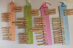 several wooden pegs are hanging on the wall