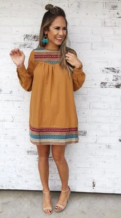 Print Embroidery, Long Sleeve Shift Dress, Fall Dress, Fashion 101, Fashion Fall, Fall Style, Autumn Fashion Women, Outfits Casuales