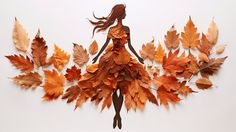 a woman in a dress made out of leaves