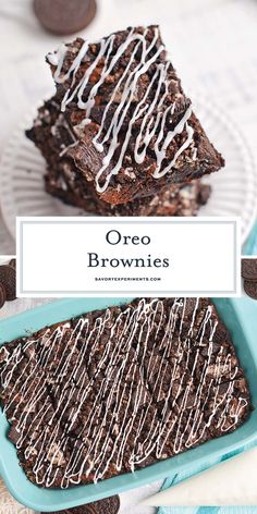 oreo brownies with chocolate drizzled on top