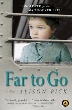 the book cover for far to go, with a young boy looking out an airplane window