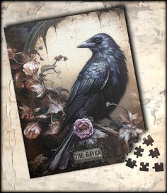 a jigsaw puzzle with a black bird on it