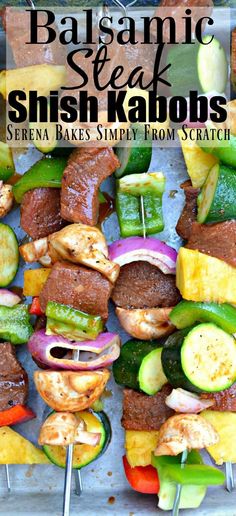 skewered shish kabobs with vegetables and meat