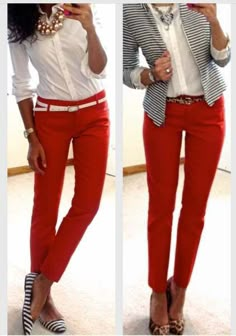 Stampa animalier: come indossarla 50 + outfits #Stampaanimalier #comeindossare Mode Boho, Red Jeans, Pants Outfits, Casual Work Outfits, Pants Casual, Striped Blazer, Work Outfits Women