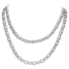 Necklace in 18kt white gold set with 235 baguette cut diamonds 4.59 cts and 1645 diamonds 13.97 cts Total length: 74.00 cm (29.13 inch). Gross weight: 66.38 grams. Womens Diamond Necklace, Diamond Circle Necklace, Diamond Circle Pendant, The Bling Ring, Diamond Watches, Diamond Watches For Men, Expensive Jewelry Luxury, Diamond Tester, Jewellery Sketches